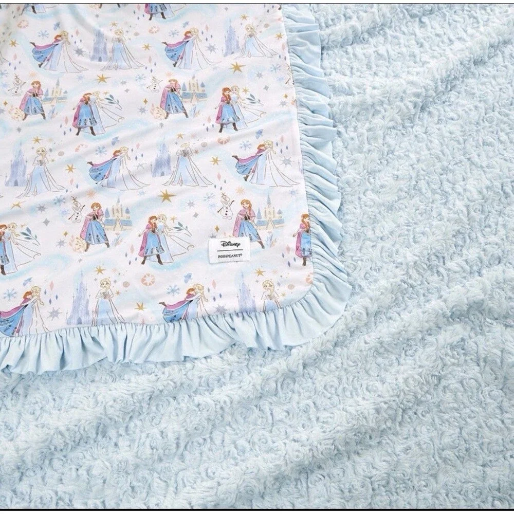 Posh Peanut X Disney Frozen Elsa & Anna Minky Ruffled Luxe Patoo Blanket NEW